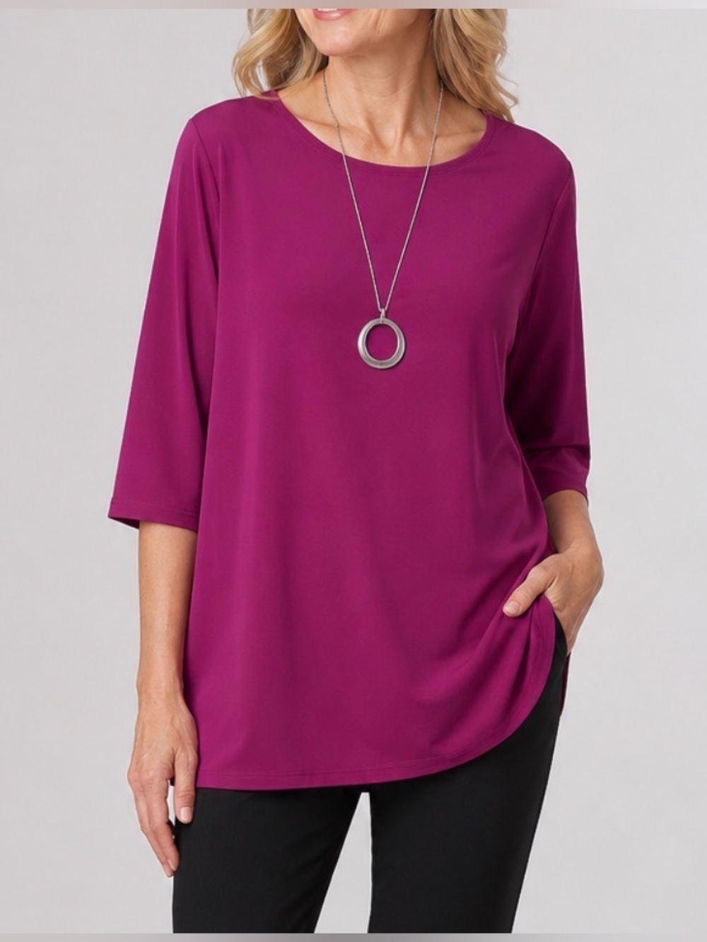 Sympli 14 purple stretch easy-care comfort jersey coastal long sleeve tunic